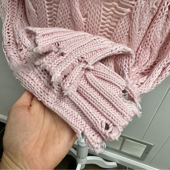 Sablyn Mitzy Pullover Crewneck Cable Knit Distressed Sweater Light Pink XS - Picture 5 of 12